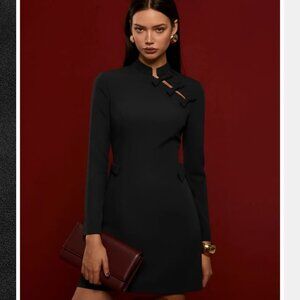 Commense Mini Black Mandarin Collar Bow Detail Dress, NWT, Size XL